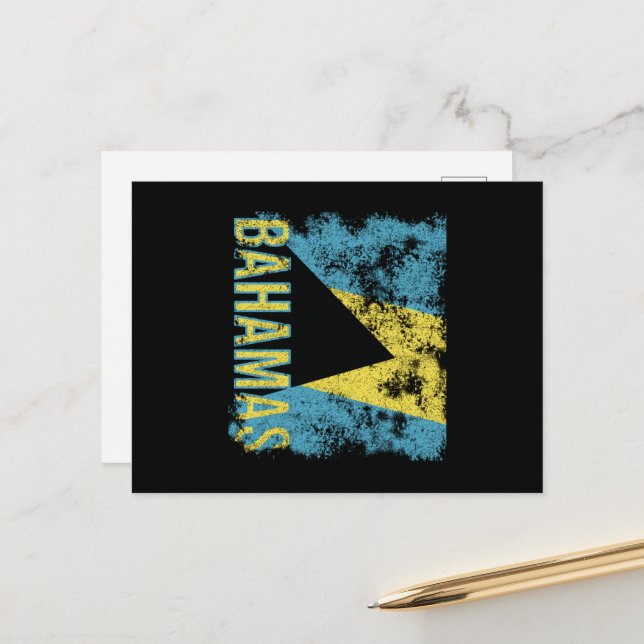 Cartão Postal Bahamas Flag Distressed (Frente/Verso In Situ)