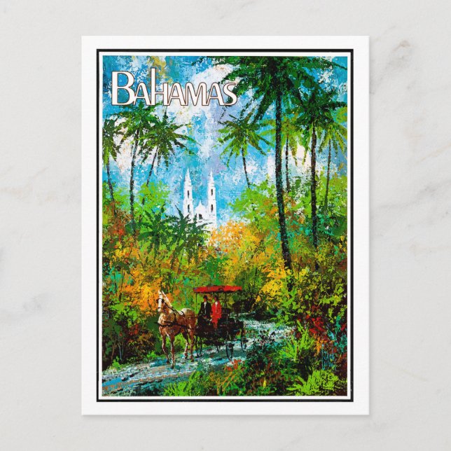 Cartão Postal Bahamas, passeio pela selva, vintage, viagem (Frente)