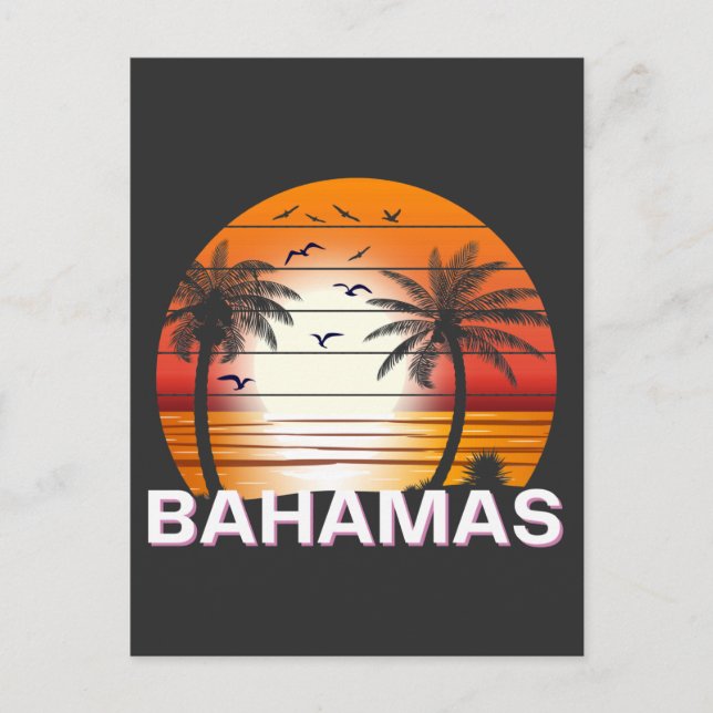 Cartão Postal Bahamas Vintage Palm Trees Summer Beach (Frente)