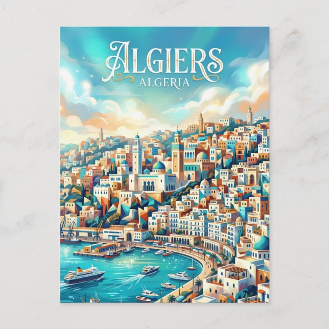 Cartão Postal Baía de Argel Argélia (Frente)