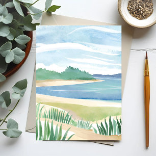Cartão Postal Baía de Grama da Praia Oceano em Aquarela Costa