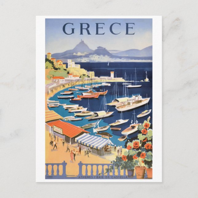 Cartão Postal Baía de Grécia Atenas de 1955, Poster de viagens d (Frente)