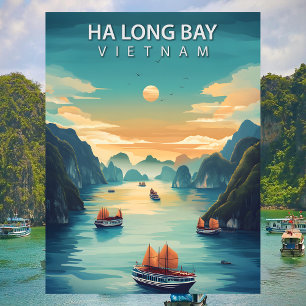 Cartão Postal Baía de Ha Long Vietnã Retro Sudeste Asiático Cost