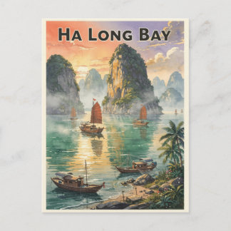 Cartão Postal Baía de Ha Long Vietnã Vintage