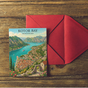 Cartão Postal Baía de Kotor Montenegro Viagem Retro Vintage