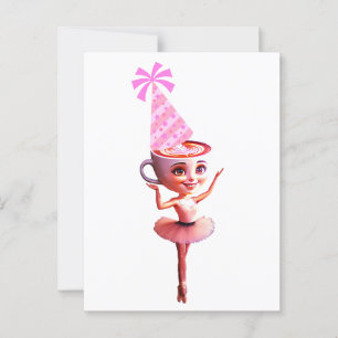 Cartão Postal Bailarina Cappuccina com Chapéu de Festa de Aniver