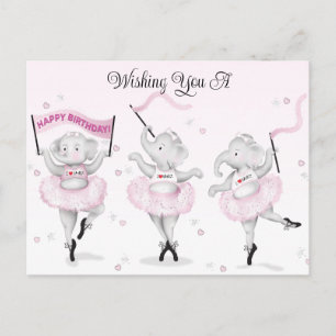 Cartão Postal Bailarina de Elefante Dança de Aniversário