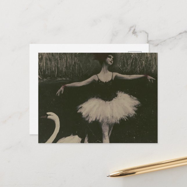 Cartão Postal Bailarina e Cisne Preto e Branco (Frente/Verso In Situ)