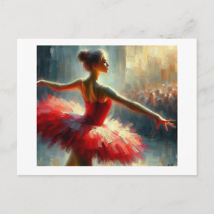 Cartão Postal Bailarina Graciosa de Ballet em Tutu Vermelho, 