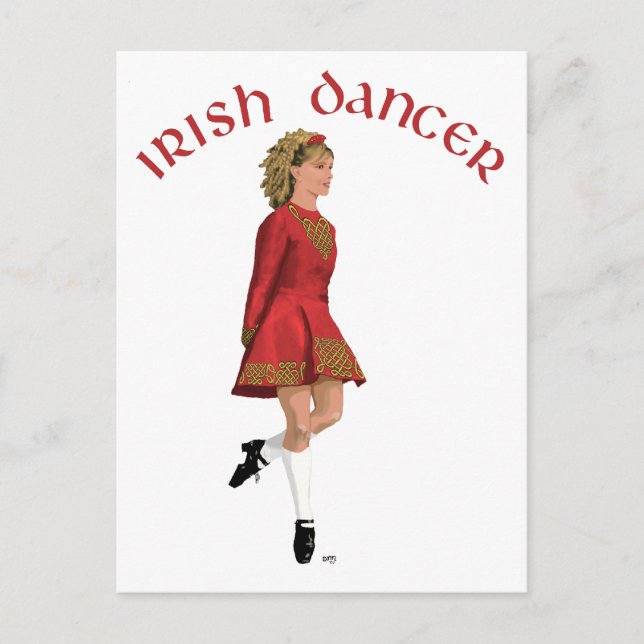 Cartão Postal Bailarino Irlandês de Vermelho (Frente)
