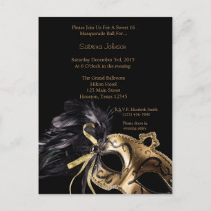 Cartão Postal Baile de Máscaras de Ouro Aniversário de Dezesseis