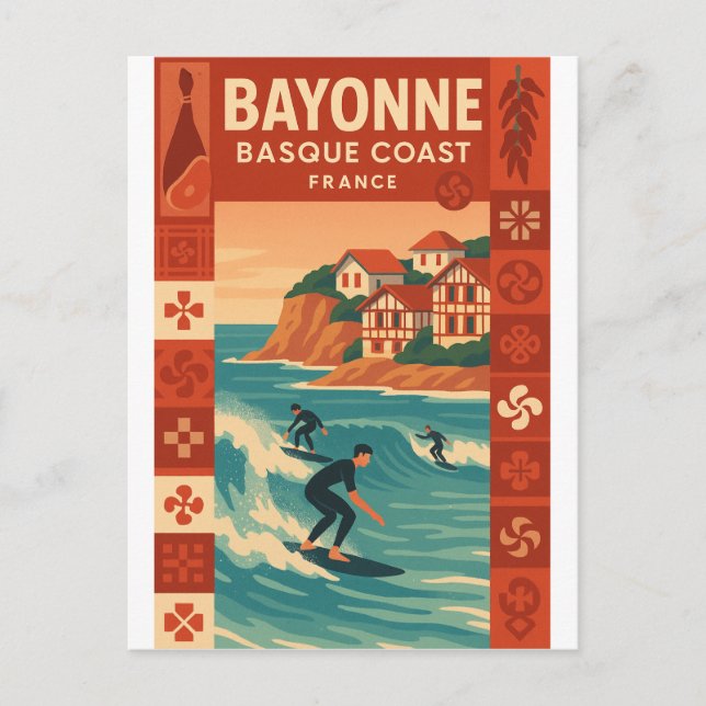 Cartão Postal Baiona — Costa Basca Francesa (Frente)
