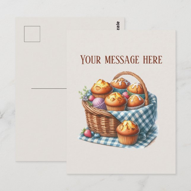 Cartão Postal Bakery add message Business name muffins (Frente/Verso)