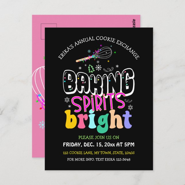 Cartão Postal Baking Spirits Bright Cookie Exchange Party (Frente/Verso)