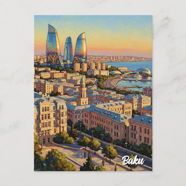 Cartão Postal Baku Azerbaijão Viagem (Frente)
