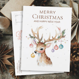 Cartão Postal Balança de Aquarela Whimsy com Enfeites de natal