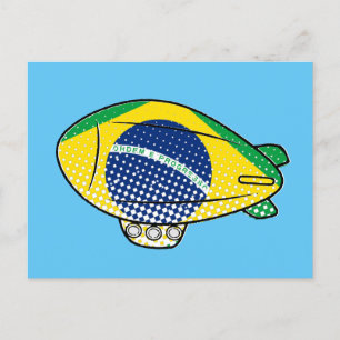 Cartão Postal Balão Blimon com Bandeira Brasileira Personalizado