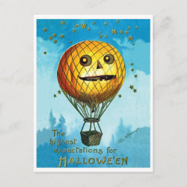 Cartão Postal Balão de ar quente de Halloween acima do céu, vint