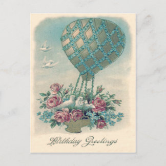 Cartão Postal Balão de Ar Quente Dove Rosa Esquecer-me-Não