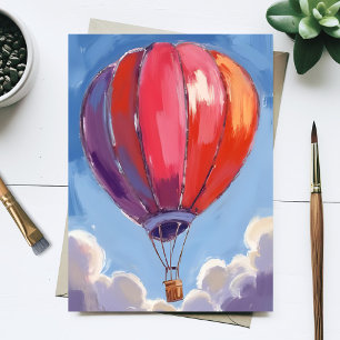 Cartão Postal Balão de Ar Quente Pintura em Aquarela Vermelha