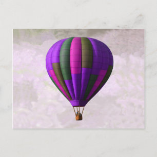 Cartão Postal Balão de ar quente, roxo e rosa