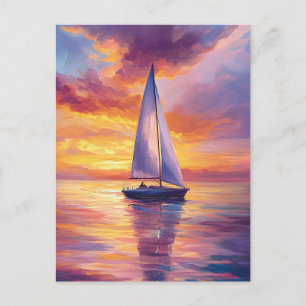 Cartão Postal Balão de vela na pintura Sunset