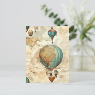 Cartão Postal Balão de Vintage Ar Quente em Paisagem Serena (5)