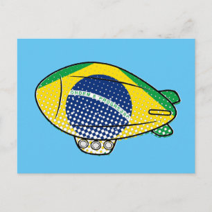 Cartão Postal Balão Dirigível da Bandeira Brasileira no Céu Azul