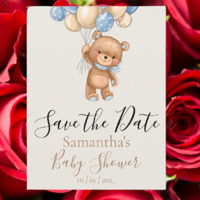 Cartão Postal Balão do Urso de Teddy Salvar a Data (Announce your special day with a charming teddy bear balloon save the date postcard)