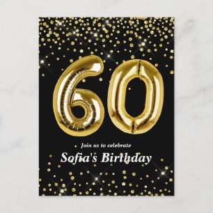 Cartão Postal balão dourado brilhante para festa de aniversário