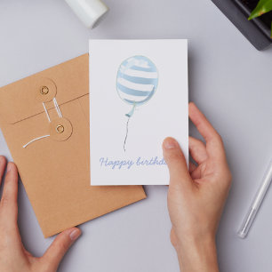 Cartão Postal Balão Listrado Azul Fofo - Aniversário de Crianças