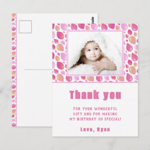 Cartão Postal Balão Rosa Menina Foto de Criança Aniversário Obri