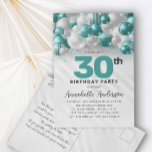 Cartão Postal Balão Verde Teal Brilhante Qualquer Idade Aniversá<br><div class="desc">Glam Moderno Verde Verde Silver Balão Brilhante Glitter Qualquer Convite De Aniversário De Idade</div>