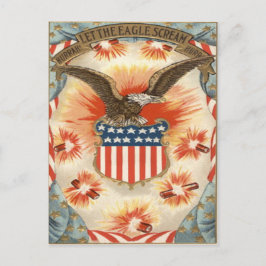Cartão Postal Bald Eagle American Flag Shield Fireworks