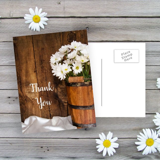 Cartão Postal Balde e Casamento com Daisies Barn Obrigado (Criador carregado)