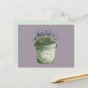 Cartão Postal Balde Verde Branco Flores Lavanda