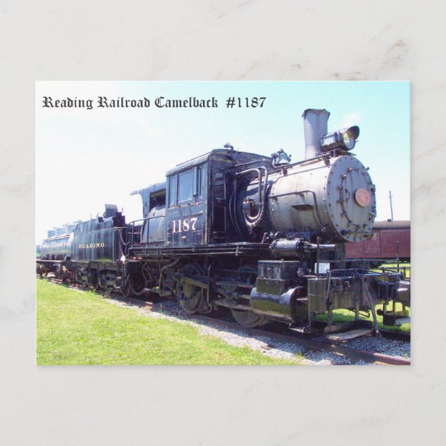 Cartão Postal Baldwin Built Reading Railroad Camelback #1187 (Frente)