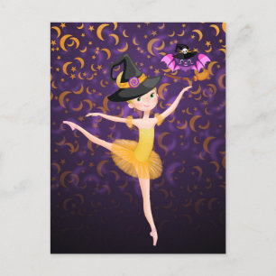 Cartão Postal Balé de Bat e Luas de Bonita Ballerina Halloween