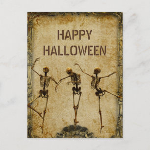 Cartão Postal Balé Feliz de Halloween Vintage Skeleton Dancing