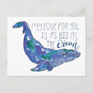 Cartão Postal Baleia Aquarela - Com o mesmo tamanho que o oceano