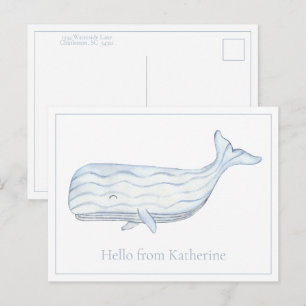 Cartão Postal Baleia Azul Aquarela Costeira Personalizada