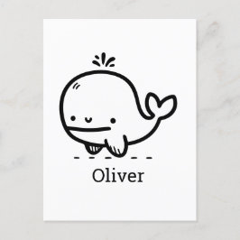 Cartão Postal Baleia-Bebê Adorável - Arte da Criatura do Mar de