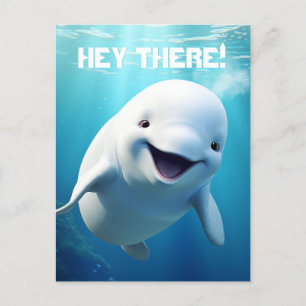 Cartão Postal Baleia Beluga Cartoon Azul Verde Oceano Ártico