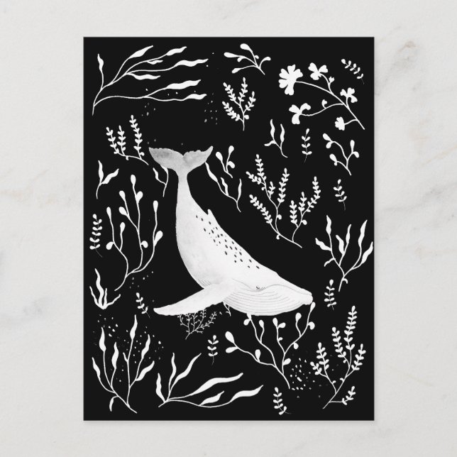 Cartão Postal Baleia Jubarte Floral Aquarela (Frente)