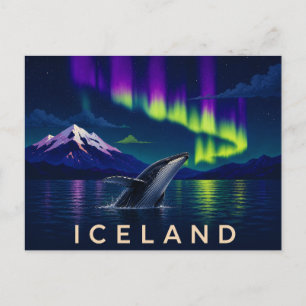 Cartão Postal Baleia Jubarte sob a Aurora   Ícone da Islândia