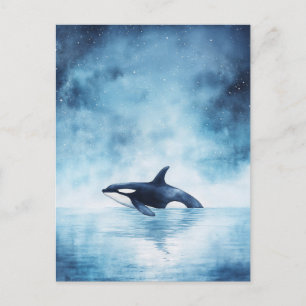 Cartão Postal Baleia Orca Estrelada Oceano da Meia-Noite