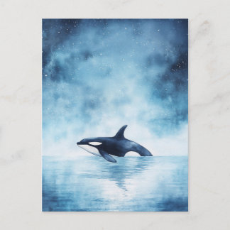 Cartão Postal Baleia Orca Estrelada Oceano da Meia-Noite