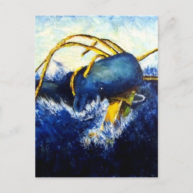 Cartão Postal Baleia vs. Pula Colossal Pintura Bela Original (Frente)