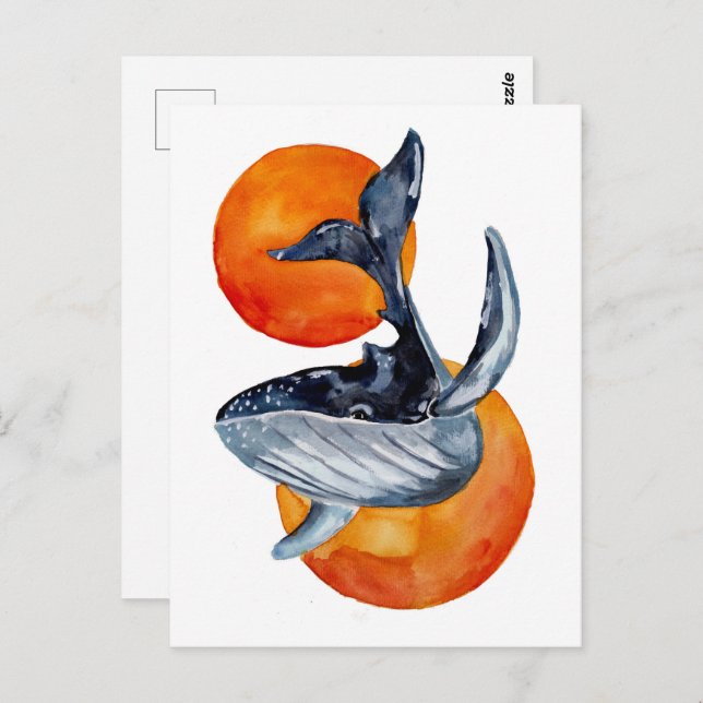 Cartão Postal Baleias azuis e bolas de Ouro (Frente/Verso)