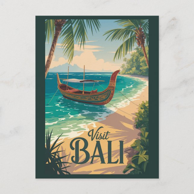 Cartão Postal Bali Indonesia Illustration Travel Art Vintage (Frente)
